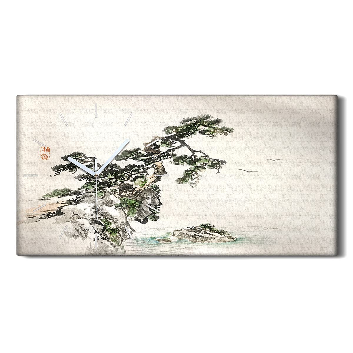 Horloge silencieuse sans tic tac 60x30cm avec aiguilles blanches sur toile