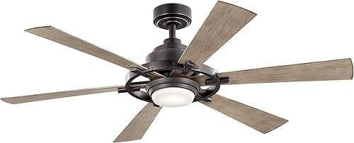 Miniatura 4 de Kichler Ventilador de techo LED Gentry Lite de 52 pulgadas y cristal de ópalo grabado en hierro yunque con cuchillas grises envejecidas envejecidas,