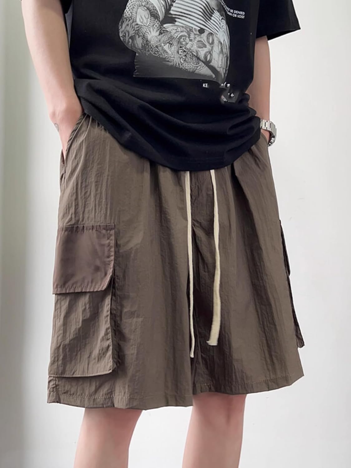 Men's Shorts American Retro Workwear Summer Casual Pants Shorts for Men-Black-X-Large