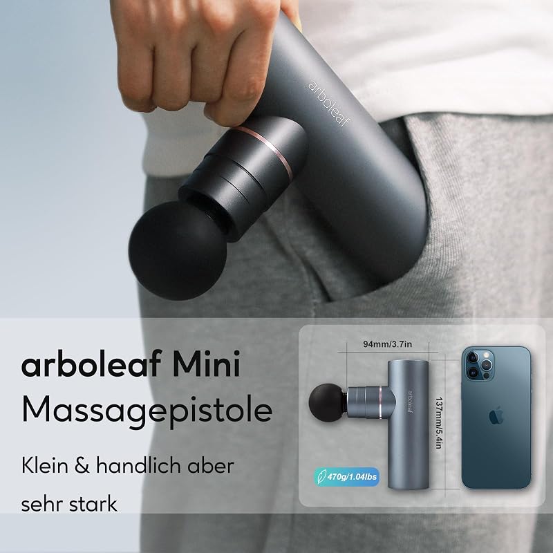 arboleaf Mini Masszázspisztoly 3200 RPM - Intelligens AI Szintekkel, 4 Fejjel, Könnyű Izomfeszültség-oldó Készülék, USB-C Töltés, Hordtáskáv