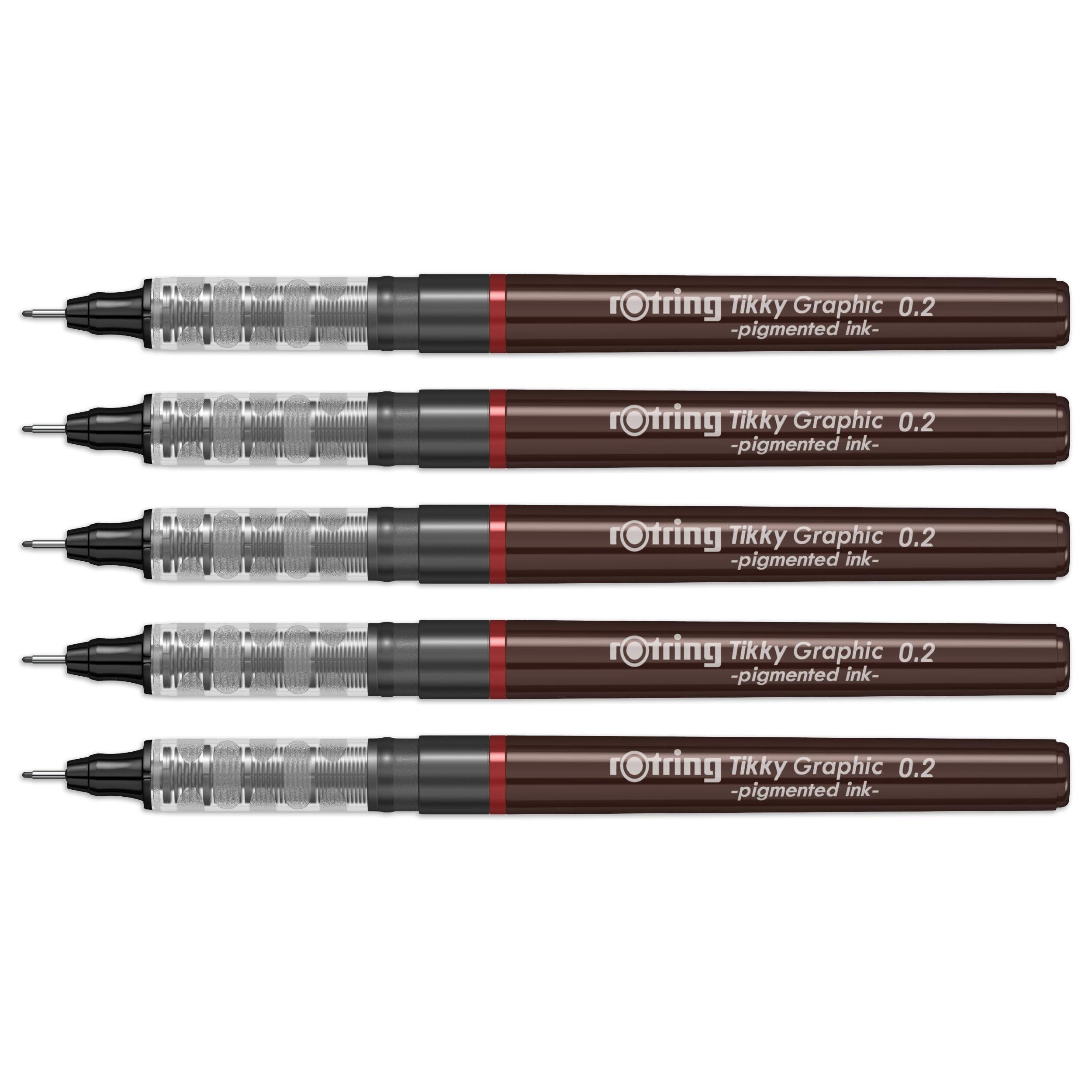 Rotring 0.2mm Line Thickness Tikky Graphic Fineliner with Black Pigmented Lightfast And Water Resistant Ink For Long Life Drawings, Sketching, Non-Refillable, 5 Pens of 0.2 mm Each