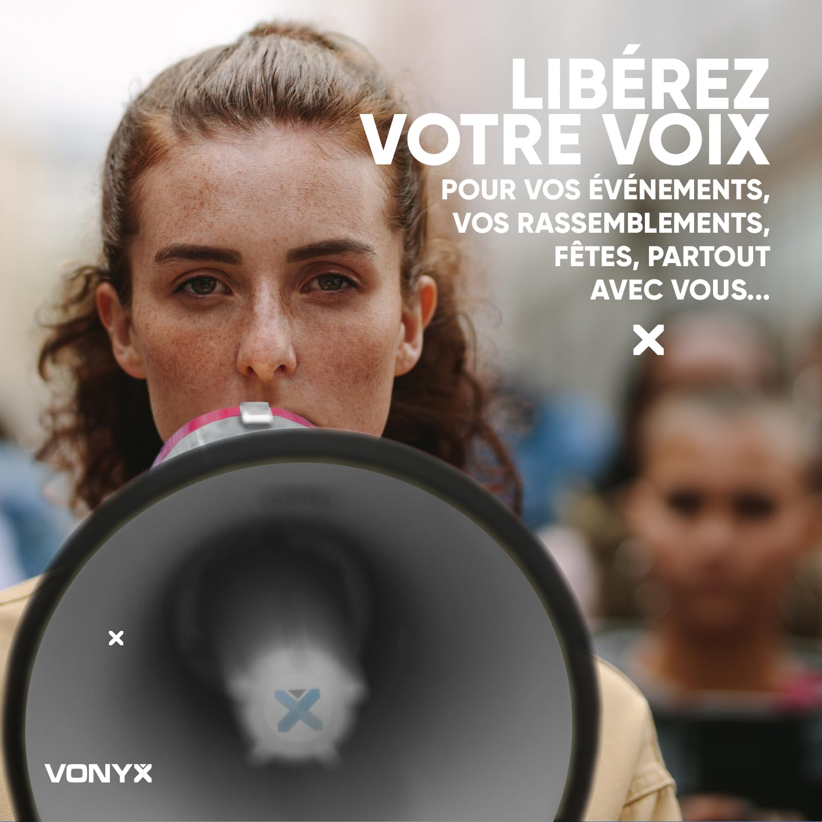 VONYX MEG060 Kit Mégaphone Professionnel 60W - Batterie Lithium-ION Rechargeable, Idéal pour Les Déplacements en Manifestations ou Matchs