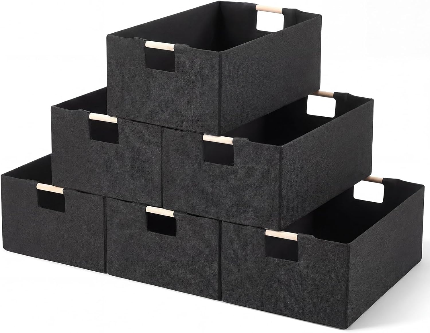 Cinnvoice Fabric Storage Bins for Closet Shelves, Rectangle Wardrobe Organizer with Handle, Collapsible Shelves Storage Basket for Sorting Clothes and Toy (6 Pack,Black,15 x 10.6 x 6 Inch)