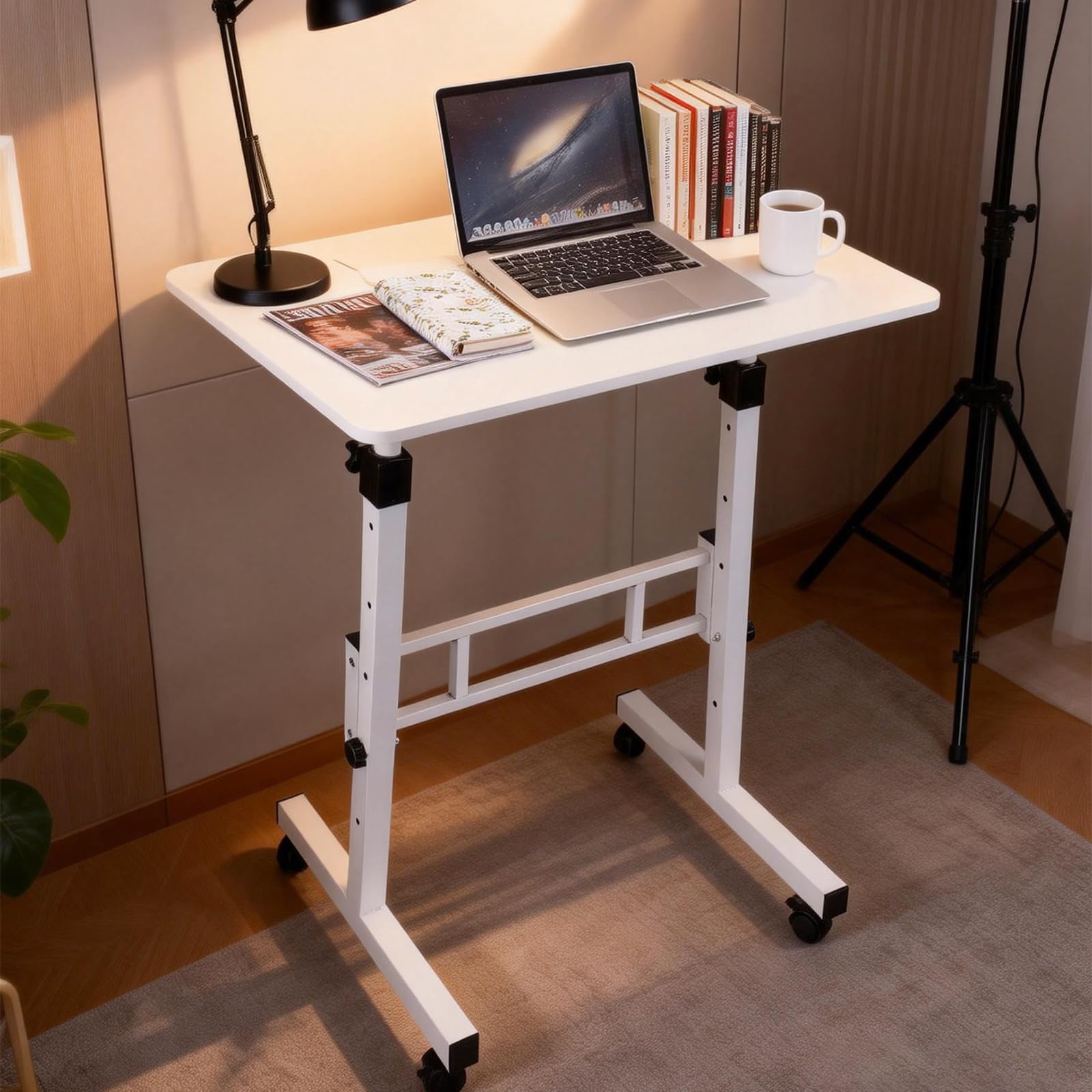 Rollbarer Computertisch Höhenverstellbarer Kleiner Stehtisch Für Homeoffice Und Laufband Tragbarer Stehtisch Weiß
