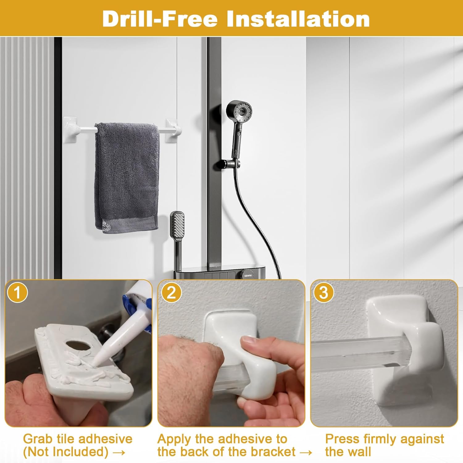 2 Packs White Ceramic Porcelain Towel Bar Brackets - Vintage Retro Mid Century Modern Wall/Tile Mount Flat Back Towel Rack Post Holder Set for Bathroom Kitchen Accessories | Rod Not Included