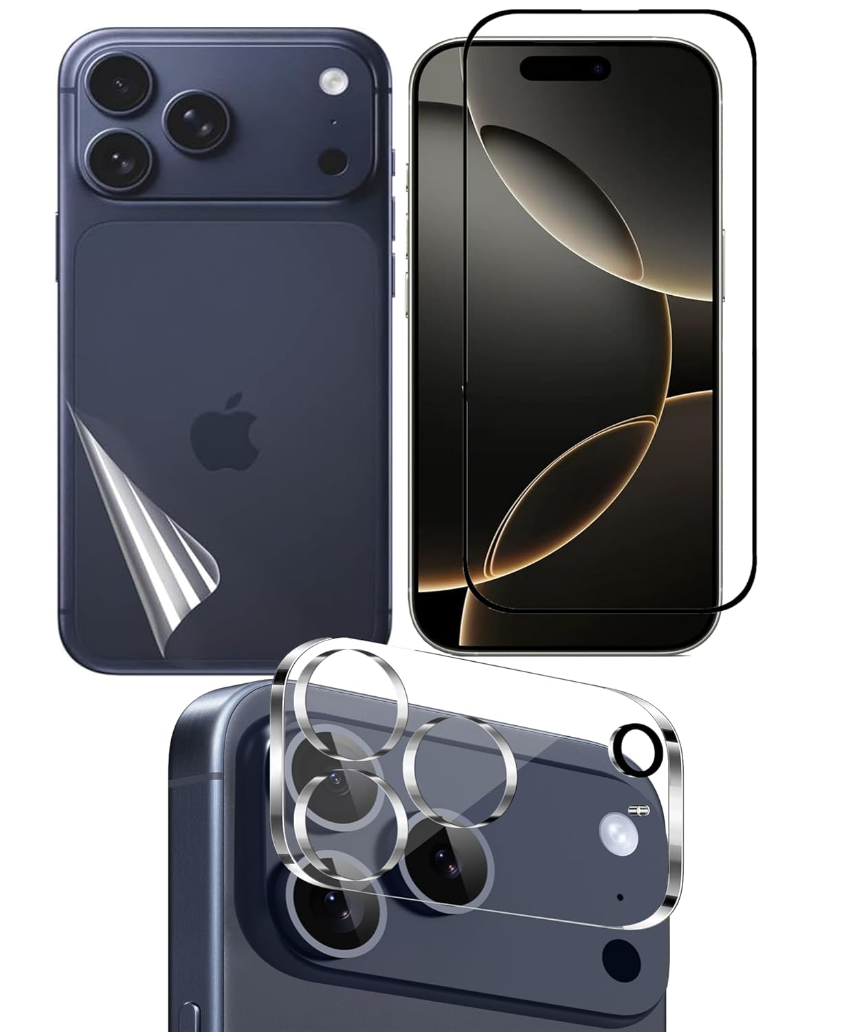 ZARALA Tempered Glass Screen Protector Compatible foriPhone 17 Pro | Front And Back Screen Guard With camera lens protector 3in1