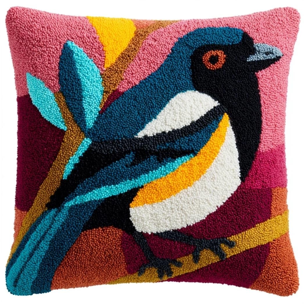AxiangziK Latch Hook Cushion Kit,Magpie DIY Throw Pillow Cover 43X43Cm