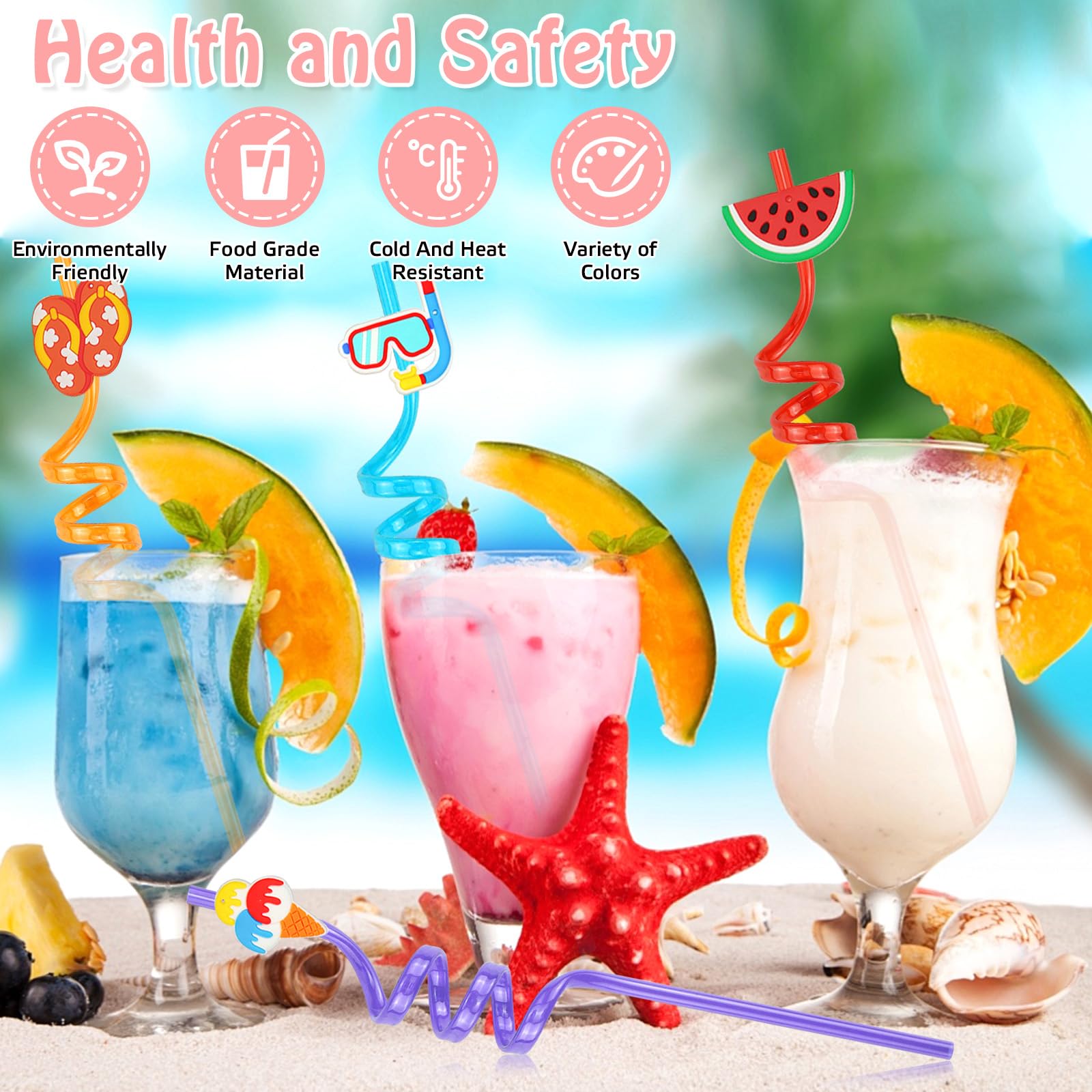 Pajitas de Plastico Reutilizables Niños Cañitas Paja de Bebida Rizada 16 Pzs Pajita Transparentes Pajitas de Colores Espiral para Pajita Fiesta de Verano para Niños Adultos (Verano)