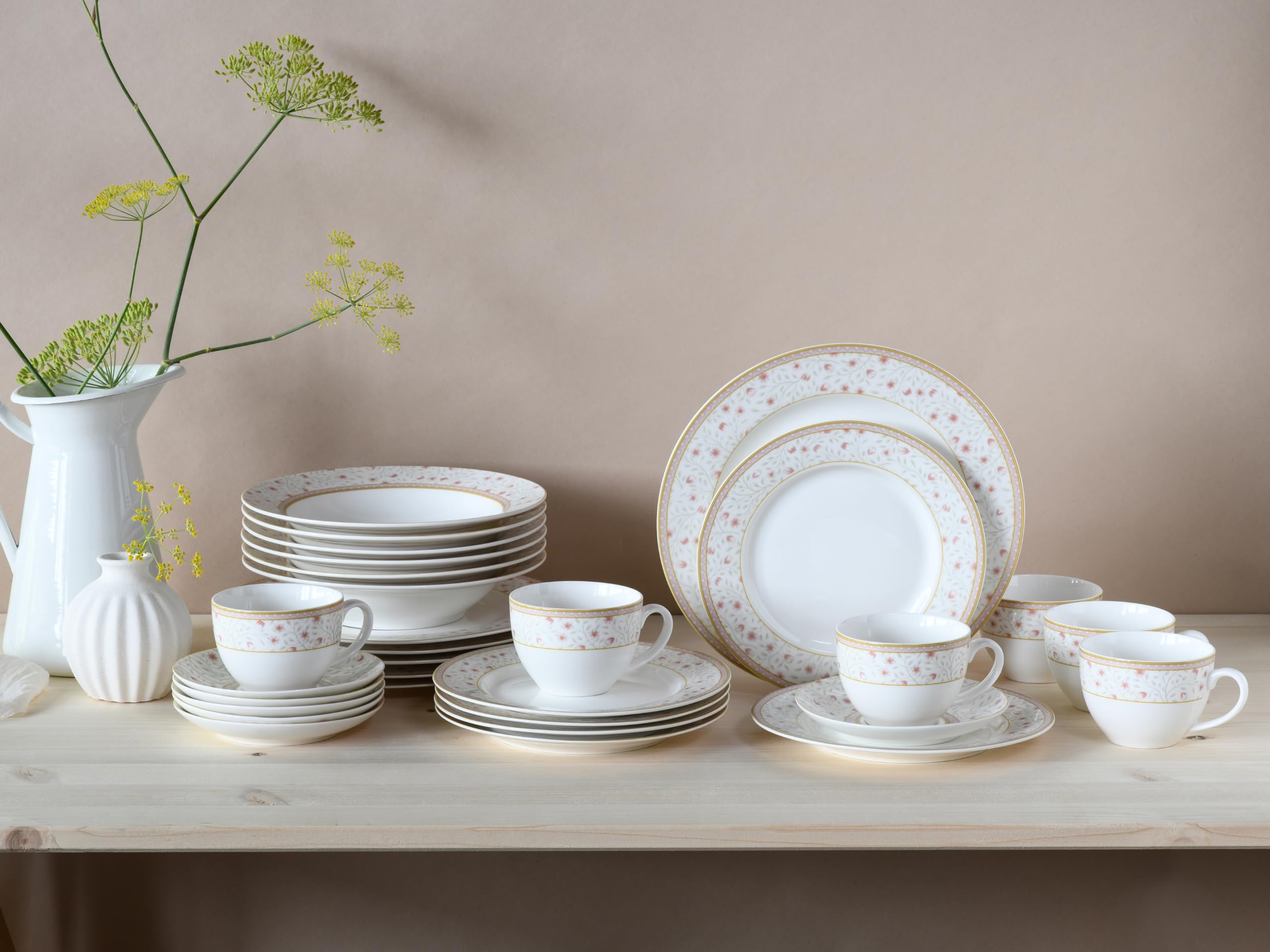 CreaTable, 17529, Serie Emilia (New Bone China), 30-teiliges Geschirrset, Kombiservice aus Porzellan, spülmaschinen- und mikrowellengeeignet, Qualitätsproduktion