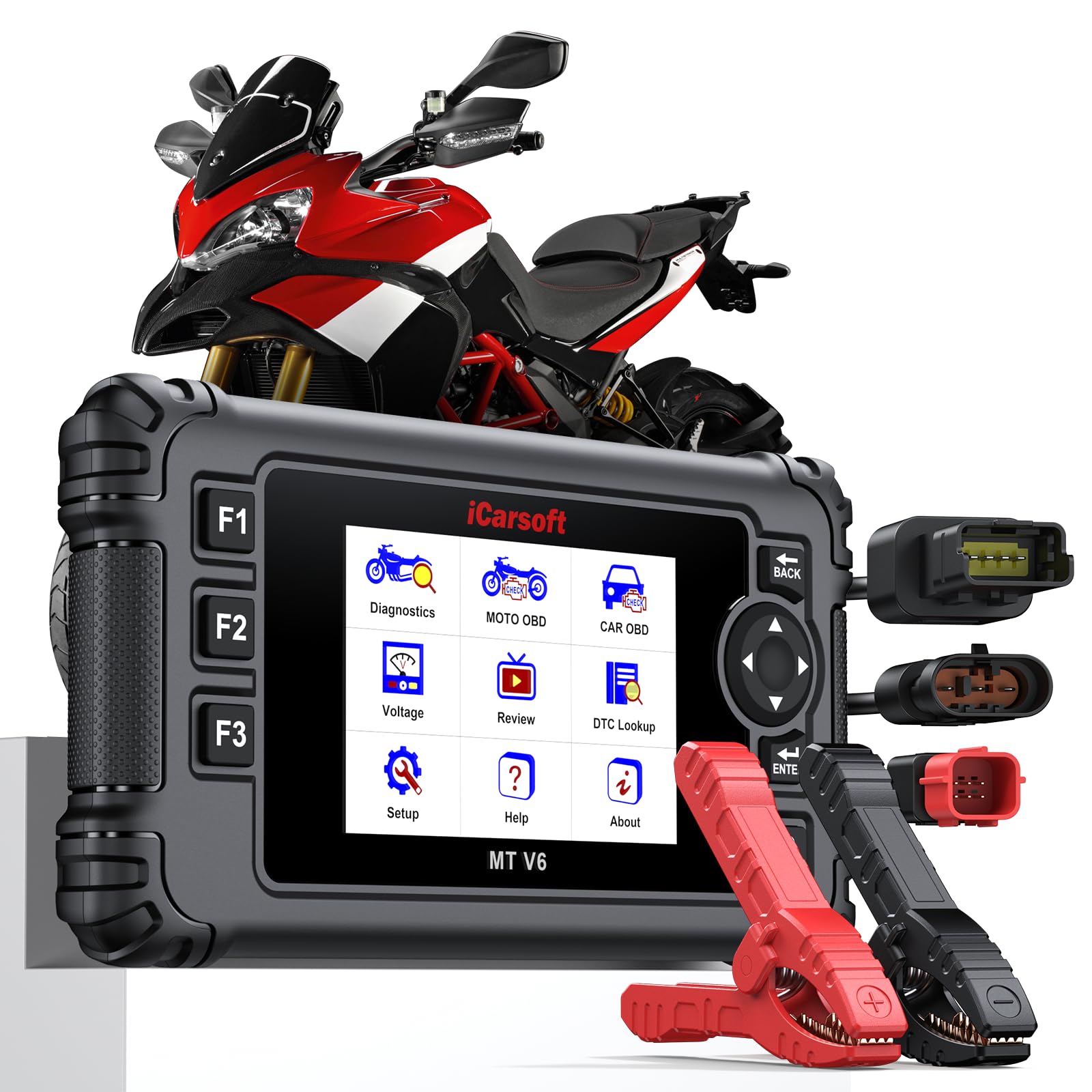 iCarsoft MT V6 Strumento di Diagnosi Professionale per Moto Ducati, Scanner OBD2 Completo, Diagnostica Elettronica Tutti i Sistemi, 153 Servizi di Manutenzione, 112 Test Attuatori, Test Batteria