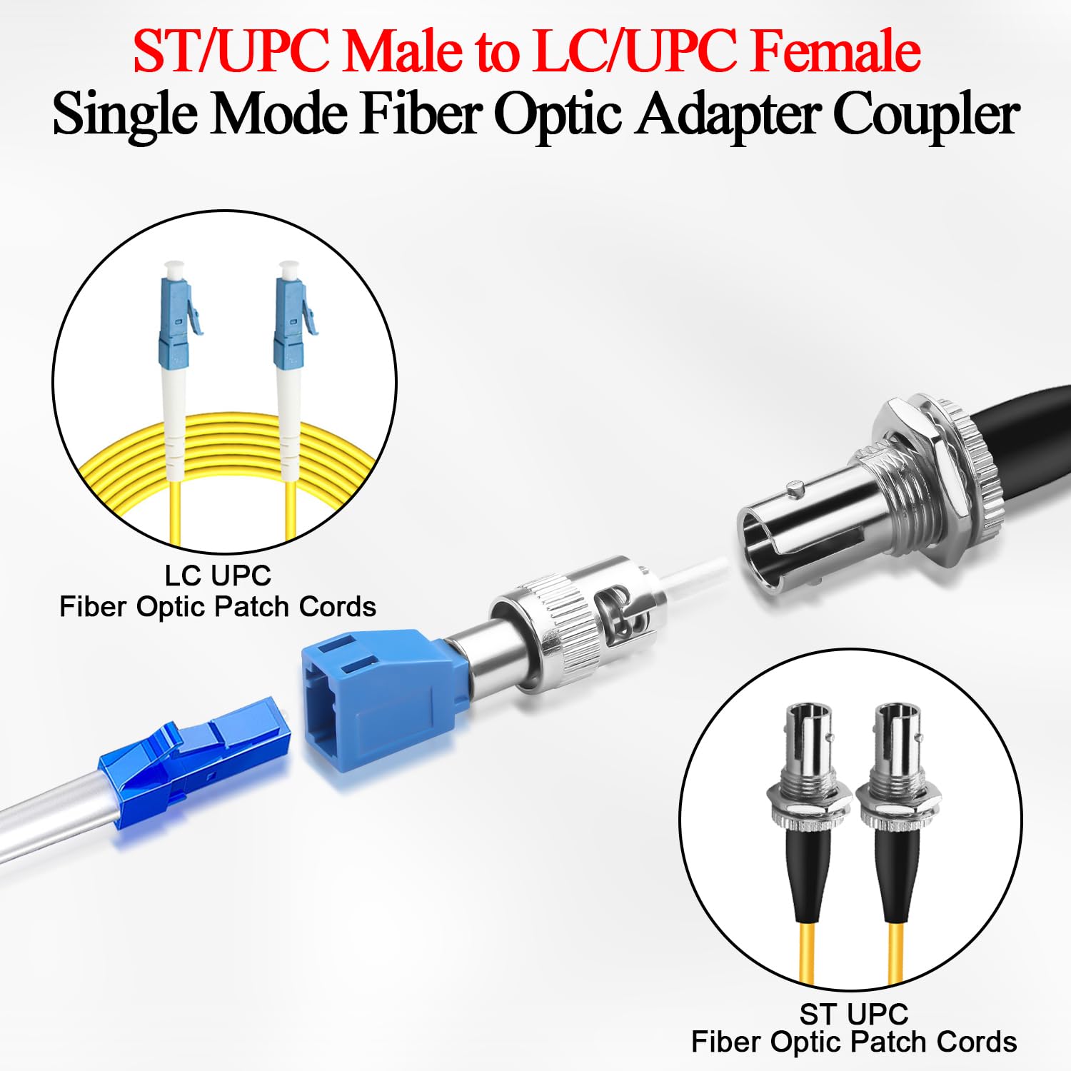 QIANRENON ST Maschio a LC Femmina Ibrida Fibra Convertitore SM 9/125μm ST/UPC a LC/UPC Monomodale Fibra Ottiche Adattatore Accoppiatore, per Rossa Luce Penna Ottica Potenza Misuratore Patch Cavo