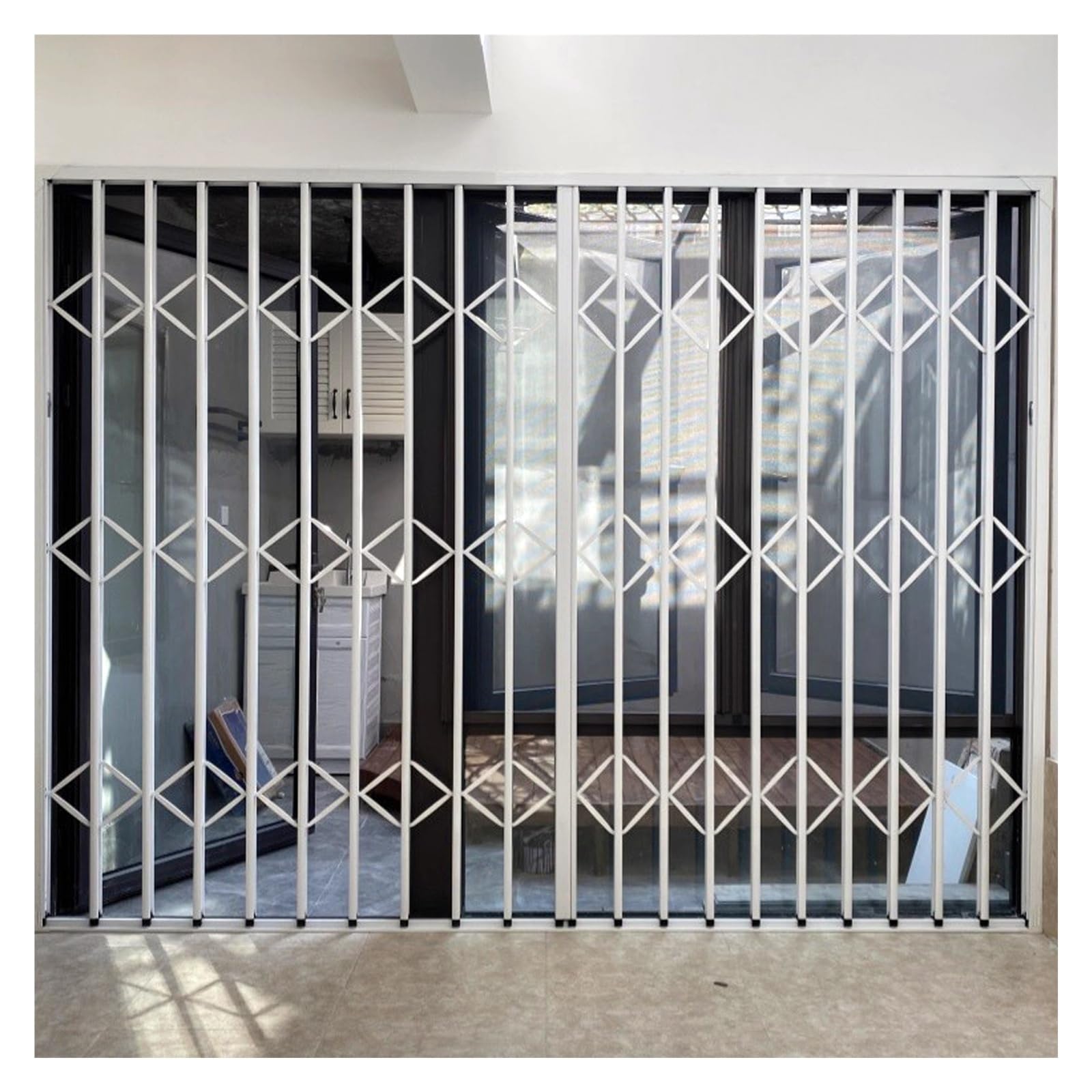 Puerta de rejilla residencial Securi, barra deslizante personalizable para ventana, protección antirrobo para niños y seguro para el hogar (50 x 60 cm)