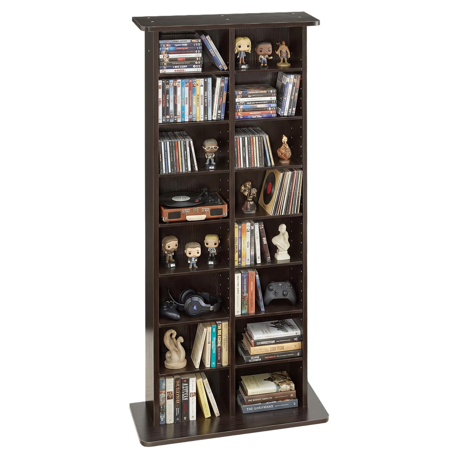 VEVOR Medienregal, 8-lagiges CD-Regal, 559x222x1295 mm, Multimedia-Aufbewahrung für CDs, DVDs, Bücher & Spiele, Raumteiler Schrank mit 16 Fächern für Wohnzimmer, Homeoffice, Aufnahmeraum