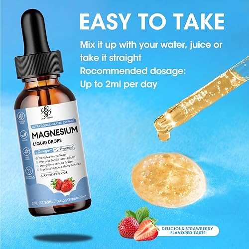 Miniatura 6 de iMATCHME Gotas Líquidas de Glicinato de Magnesio con Citrato, Óxido y Taurato, Magnesio Tranquilizante con Omega3, L-Teanina, D3, B6, B12 para la