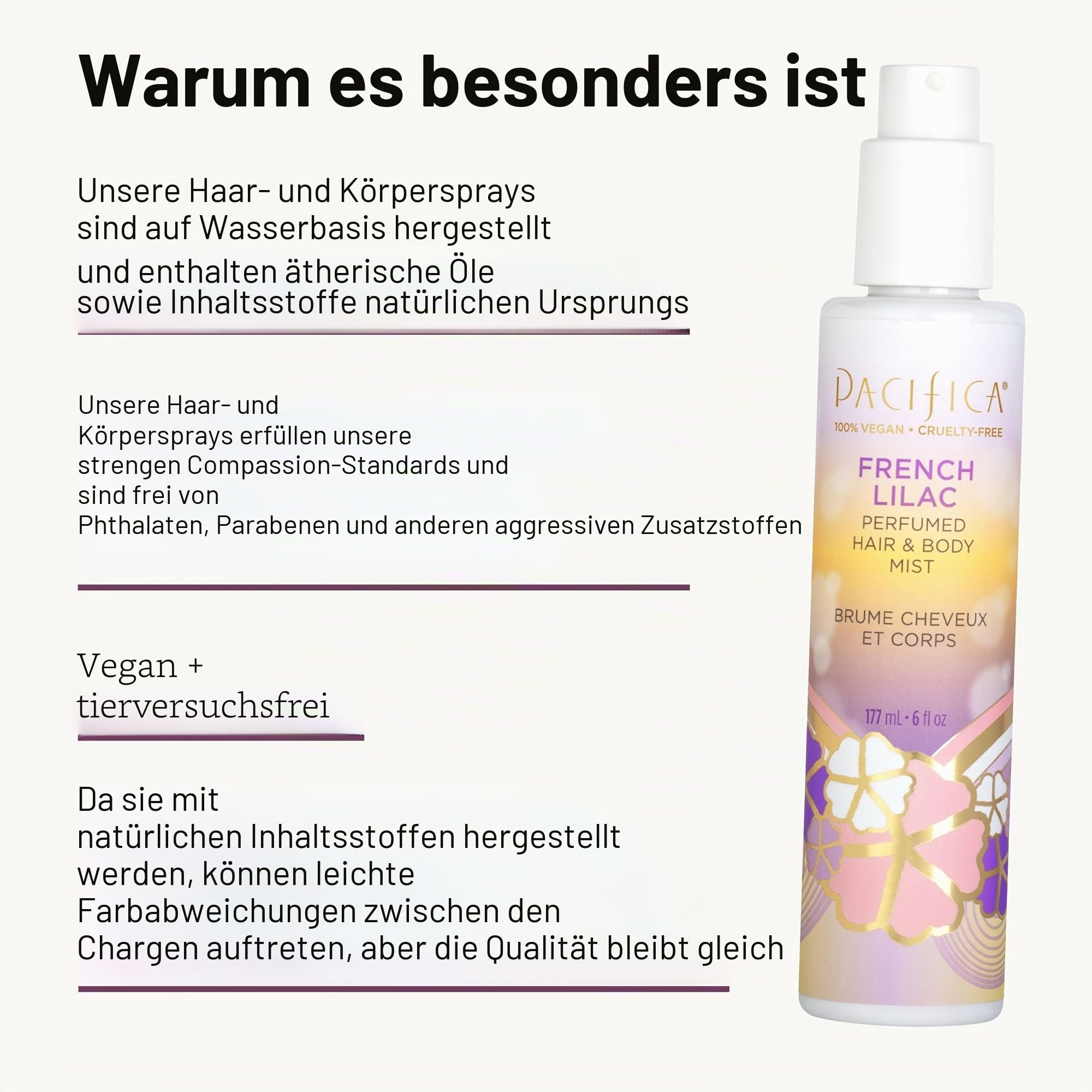 Pacifica Parfümierter Haar- und Körpernebel, französisches Lila, für Damen, 170 ml
