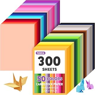 TUXIYA 300 Sheets 8.5x11 Colored Cardstock 50 Assorted Colors 180GSM Printer Paper for Crafts, DIY, School Supplies