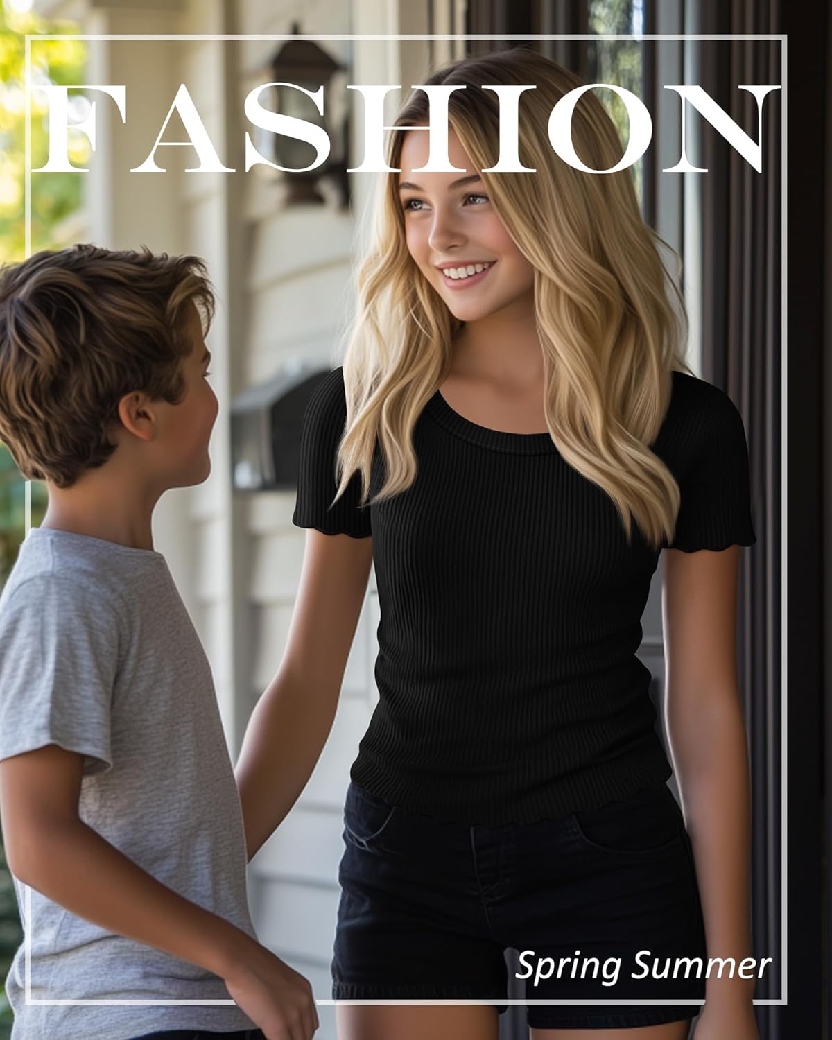 Huukeay 3 Pack Women's Ribbed Knit Crop Tops Lettuce Trim Round Neck Short Sleeve Shirts Summer Slim Fitted Casual Basic Tees - Image 7