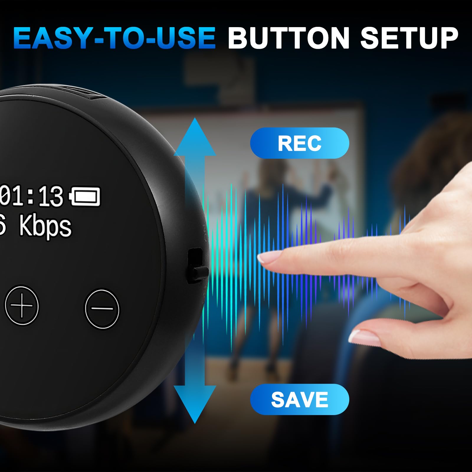 Enregistreur vocal 64G 1536 Kbps, enregistrement à une touche, commande vocale, appareil d'enregistrement audio, 35 heures d'enregistrement, réduction du bruit, enregistreur vocal portable pour