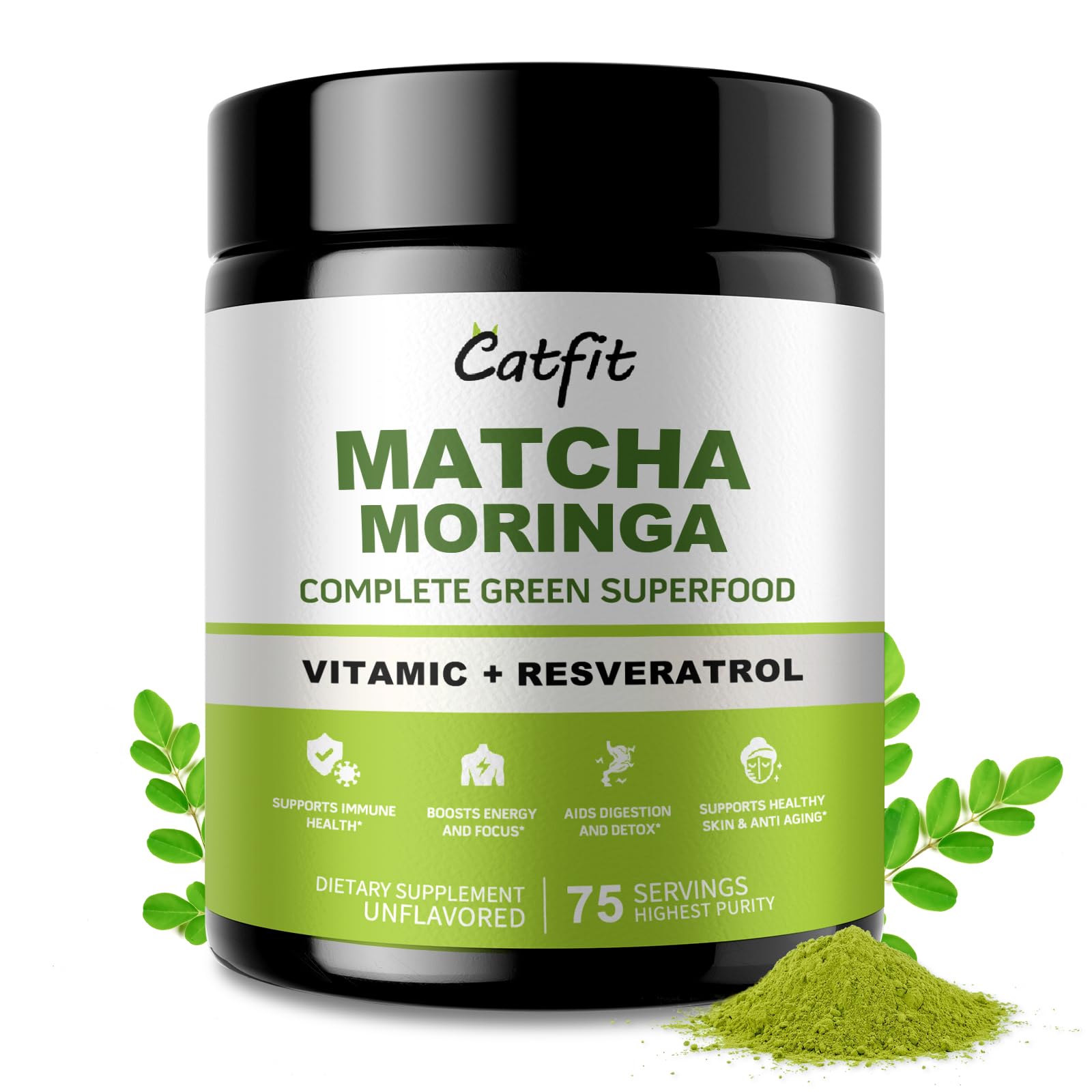 Matcha Powder 8oz– Superfood Blend with Moringa & Green Tea & Resveratrol, Energy & Focus Support, Immune & Antioxidant Defense, Vegan, Gluten-Free