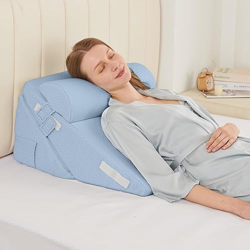 Miniatura 1 de Sasttie Juego de 2 almohadas de cuña para después de la cirugía, 2 almohadas de cuña ajustables con cojín de espuma viscoelástica para el cuello -