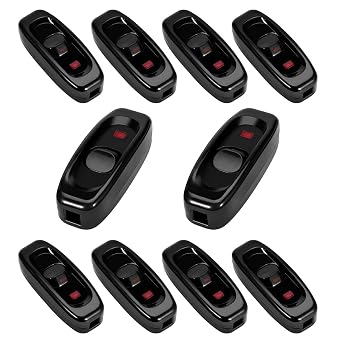 10 pcs Inline Switch, AC 250V 10A On/Off Cord Cable With LED Indicator Light for Table/Desk/Mirror/Wall Lamp, Appliance Button Switch