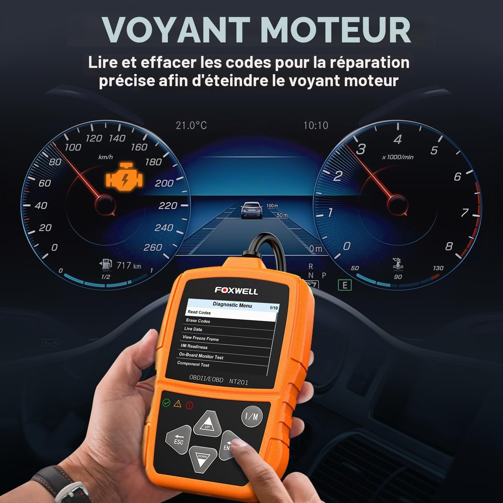 OBD2 Auto Diagnostic Scanner OBD II FOXWELL Voiture Outil de Diagnosti Multimarque en Francais OBD2 Lecteur de Code Automatique Outil de Testeur Moteur Code Reader pour OBD 2 Véhicules(NT201)