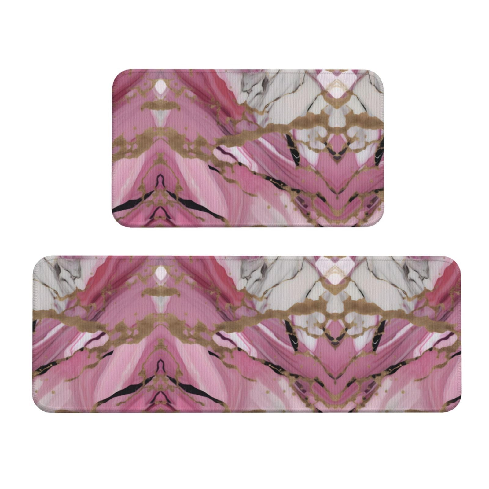 Tapis de cuisine antidérapants motif marbre rose | Confort anti-fatigue
