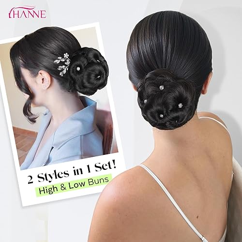 Miniatura 5 de HANNE Moño de pelo falso con clip para mujer, moño negro con diamantes de imitación sintéticos, garra en cola de caballo, extensión de pelo hacia