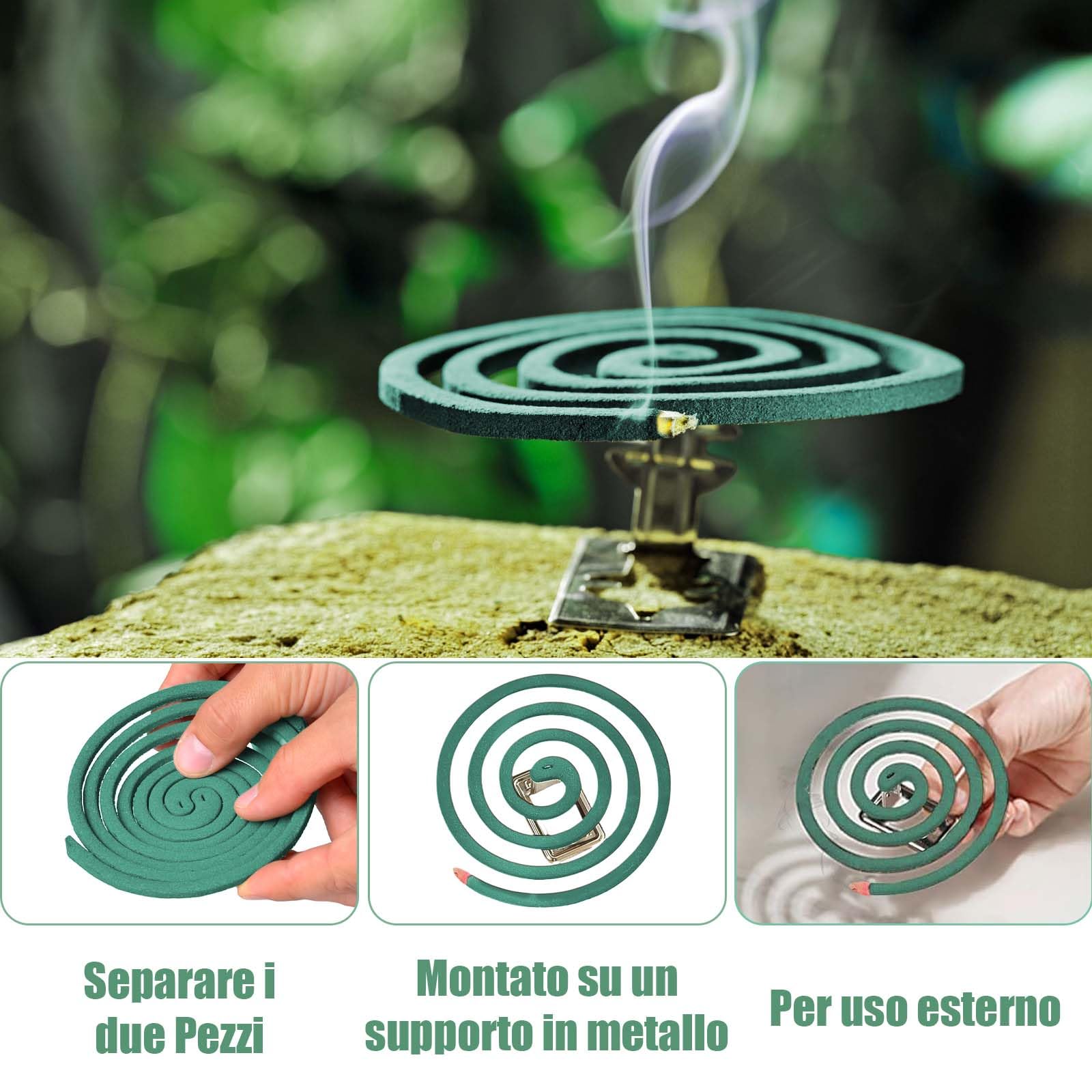 Spirali Antizanzare, Confezione da 240 Spirali Efficaci fino a 6 Ore, MADE IN ITALY- Contro Zanzare Comuni e Tigre, classica di colore verde(24 Scatola Verde)