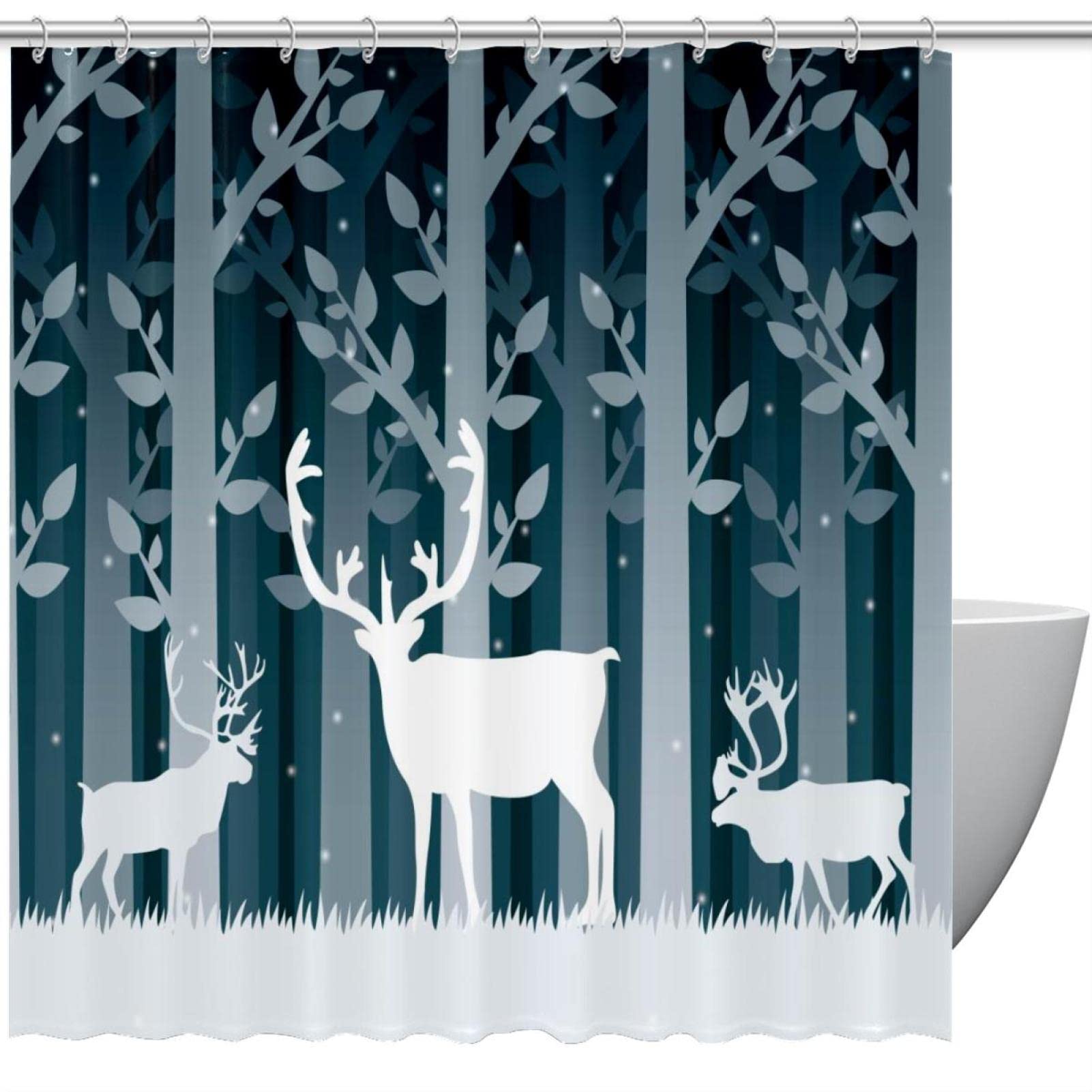 Rideau de douche imperméable forêt caribou 183x183 cm