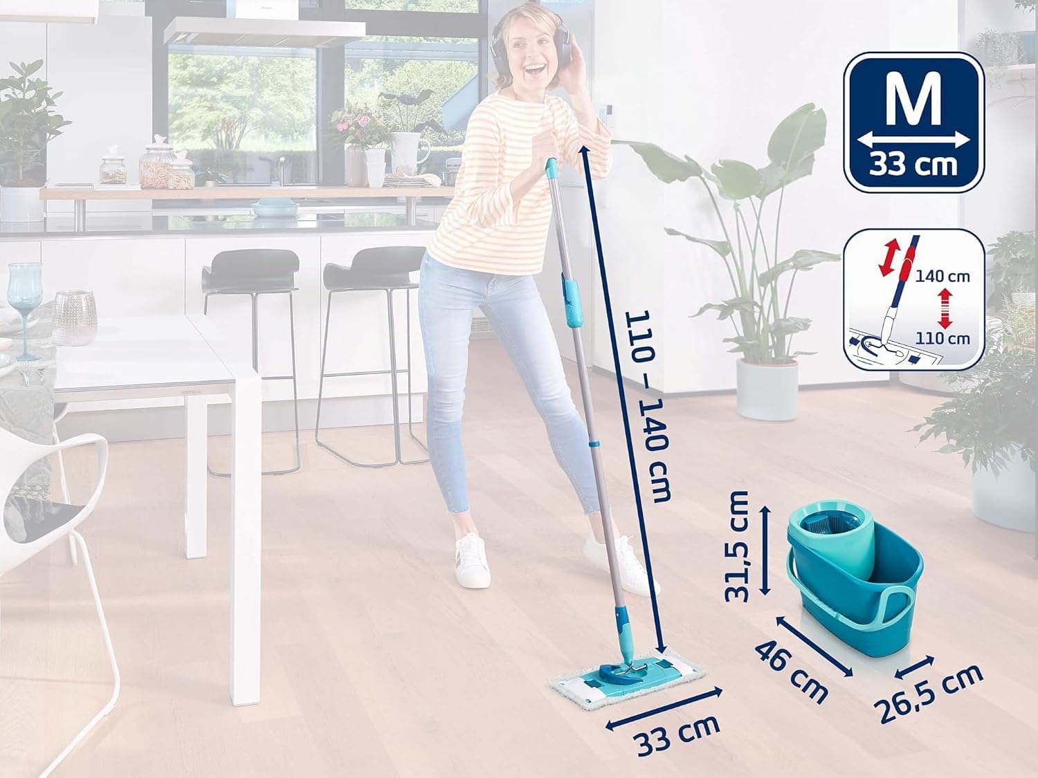 Leifheit Set Leifheit Mopa Clean Twist M Ergo 2.0, mopa fregona con cubo con 1x funda de microfibra para todo tipo de suelo y 1x funda para polvo, sistema plano con mecanismo de centrifugado