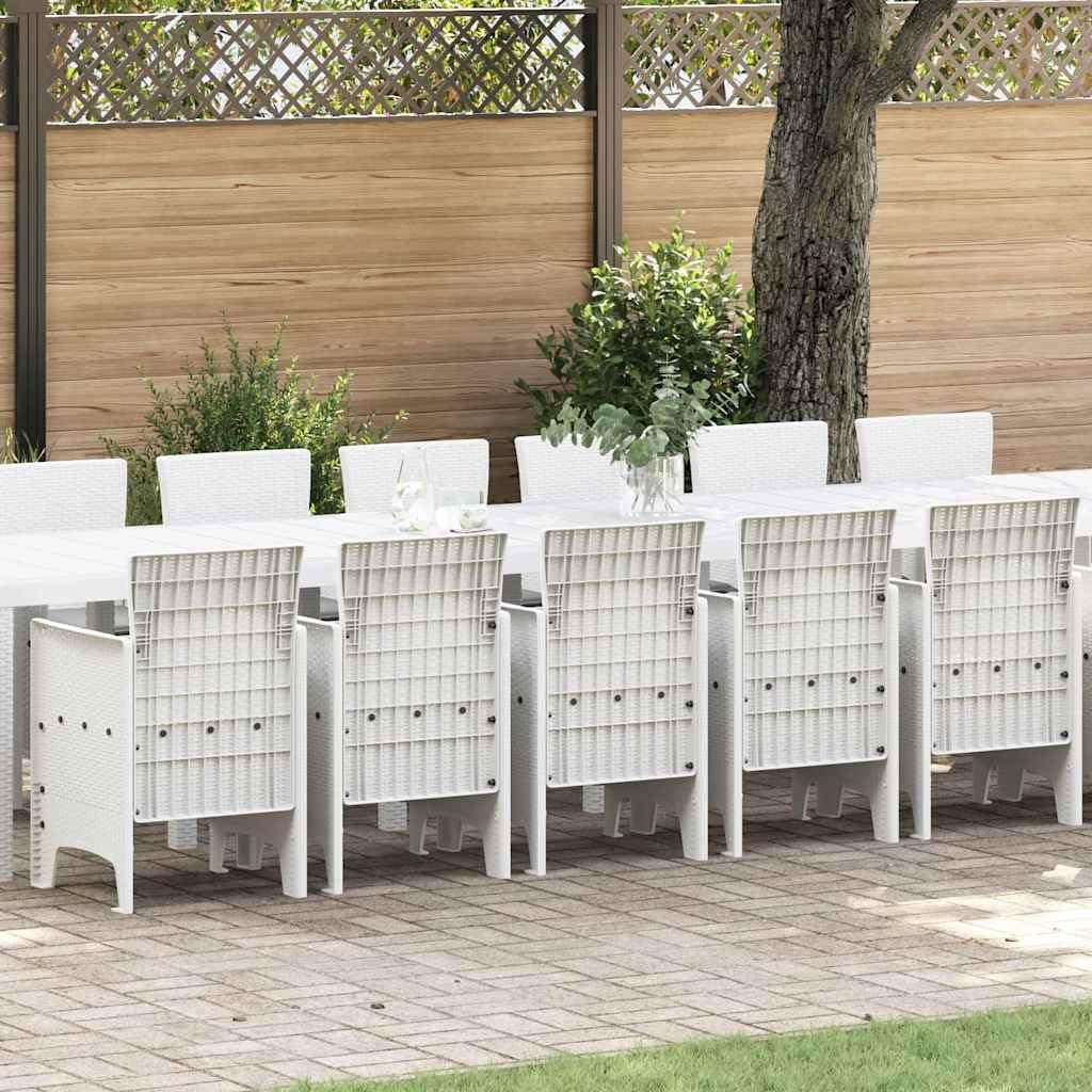 vidaXL Set da Pranzo da Giardino con Cuscini 17 PCS Bianco PP, Set da Pranzo per familiari all'aperto, Rettangolare, arredo Moderno, Chic per Feste in Giardino