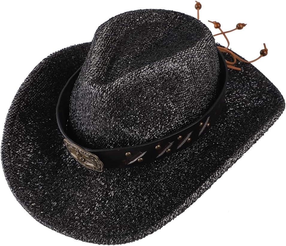 Sparkly Glitter Cowboy Cowgirl Hat Vintage Belt Hatband Shiny Cowboy Hat Rave Hat for Bachlorette Party Halloween