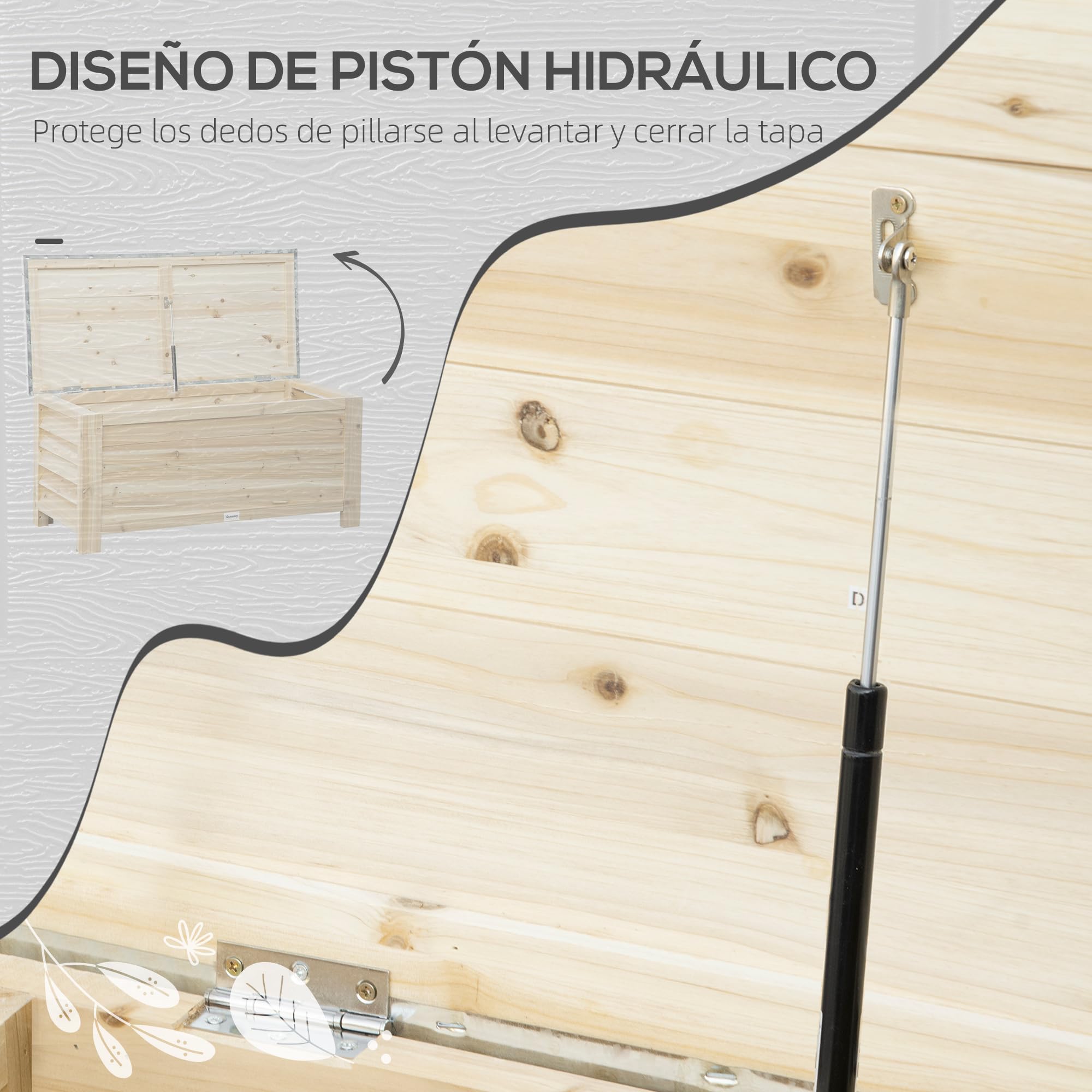 Outsunny Arcón de Jardín Exterior Carga 155L Baúl de Almacenaje Exterior de Madera con Tapa de Metal Galvanizado y Diseño con Listones para Jardín Terraza Balcón 110x50x50 cm Natural