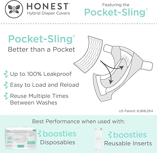 Miniatura 4 de Super Boosties + Honest - Funda de pañal de tela híbrida con bolsillo, detiene fugas nocturnas, insertos de pañales desechables Boosties, fundas de