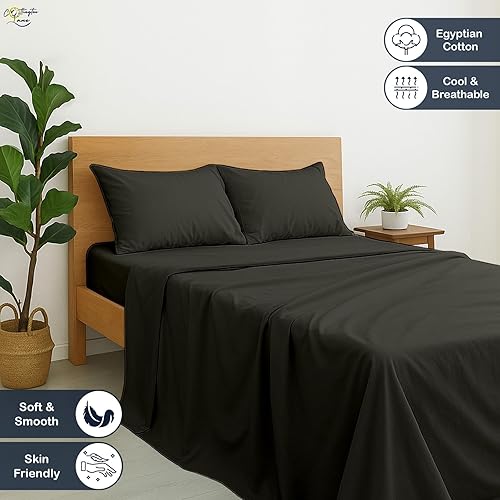 Miniatura 2 de Cottington Lane Juego de sábanas de 4 piezas de 100% algodón egipcio de alta calidad, tamaño matrimonial, se adapta a colchones de bolsillo profundo