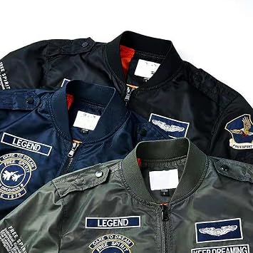 Men's MA-1 Flight Jacket, Padded, Jumper, Embroidered, Patched, Military Jacket, Cold Protection, M-1 Japanese Style Jacket, Windproof, Cold Protection, For Spring, Autumn and Winter, For Outdoor