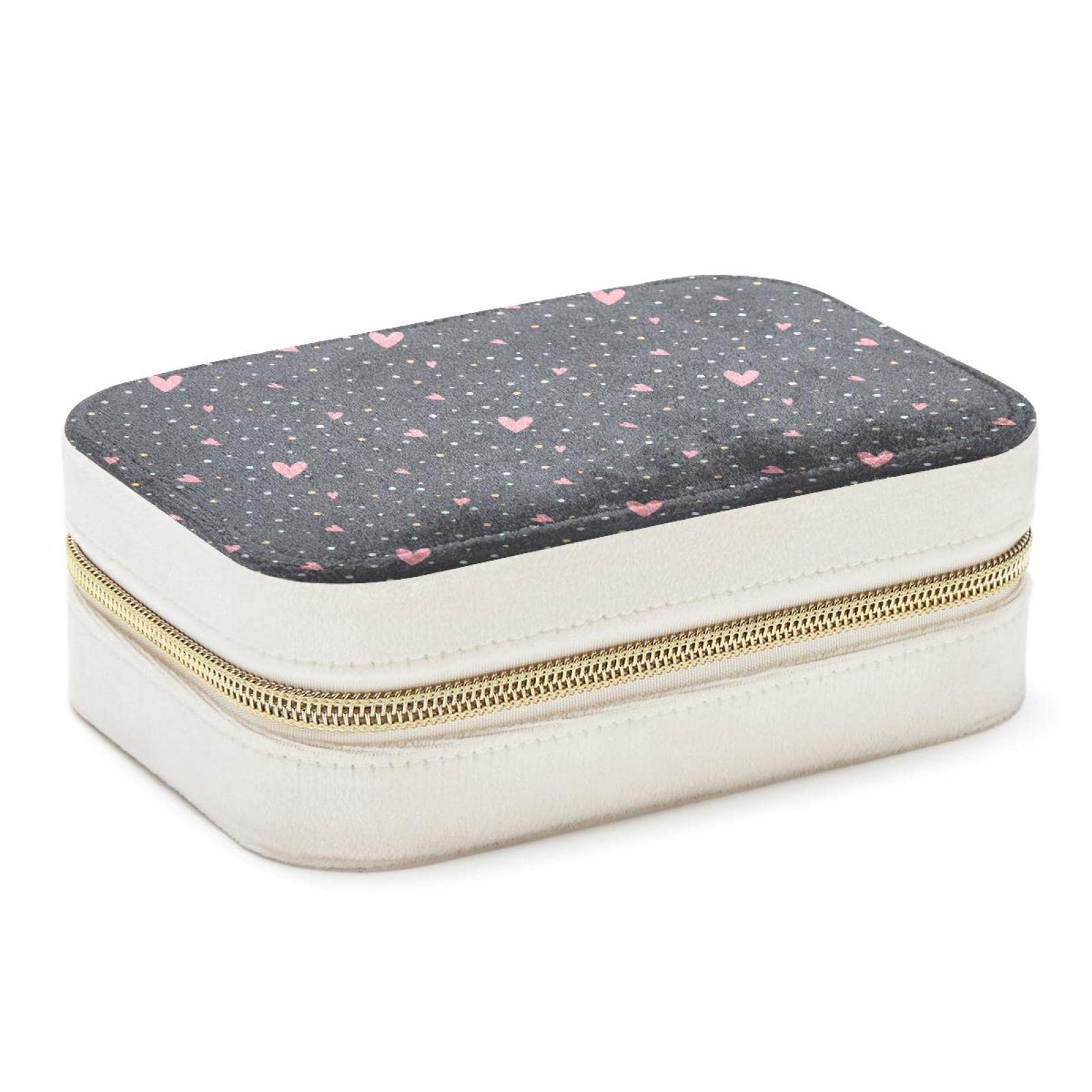 Boîte à bijoux de voyage design cœurs et pois avec finitions soignées pour colliers