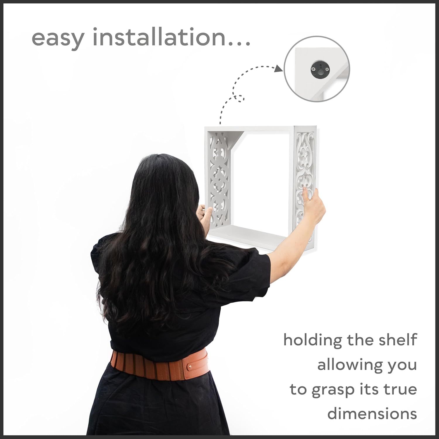 JFY Designs Marina Carved Floating Wall Shelves for Bedroom, Living Room, Bathroom & Kitchen | Wall Mount Display Wall Shelf | Cube Storage – Wood Set of 3 14"x14", 12"x12", 10"x10" | White