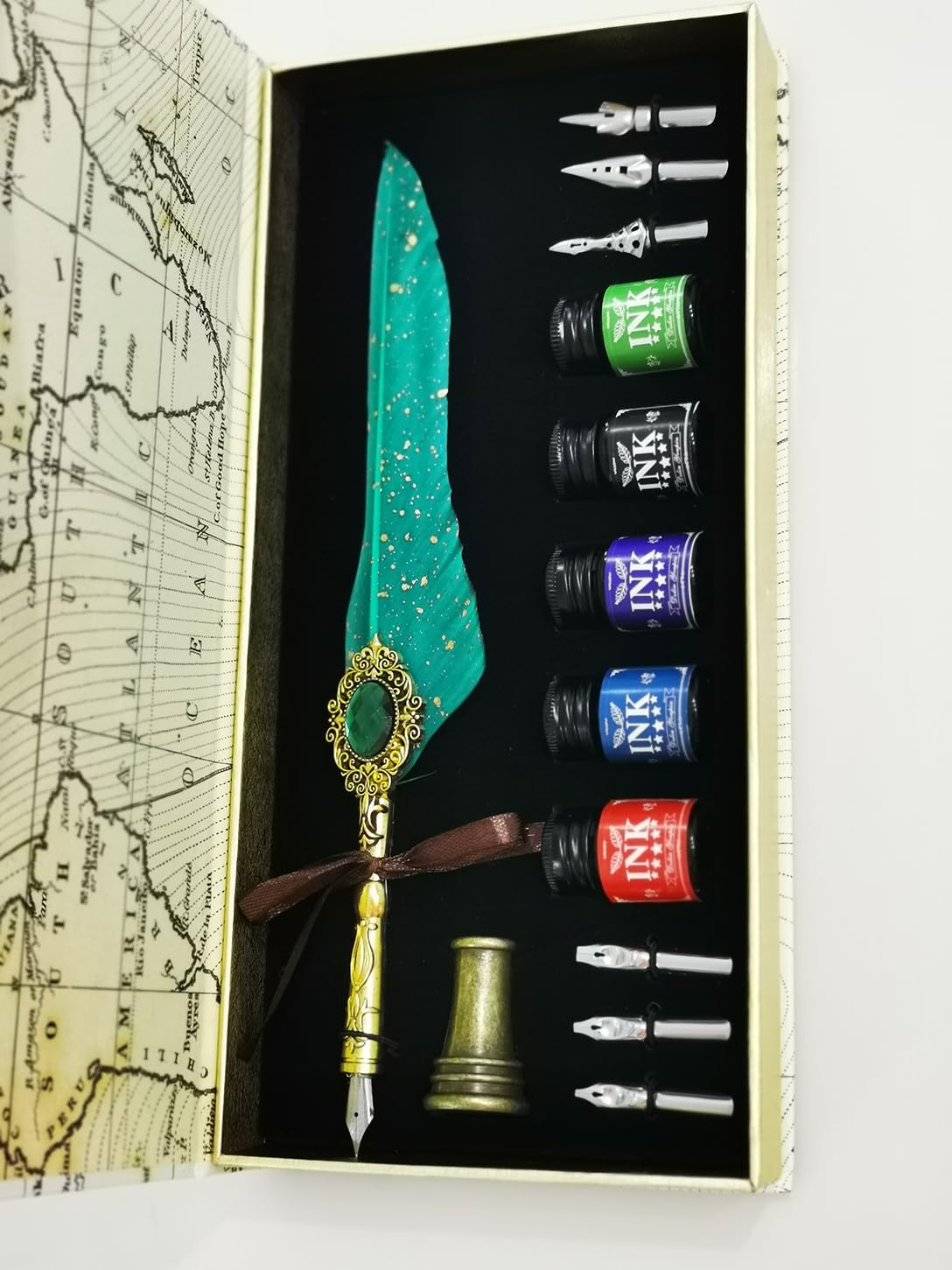 LSFCHYBY Gemstone Quill Pen and Ink Set,Feather Pen Ink Set, Wax Seal Stamp Set - Image 3