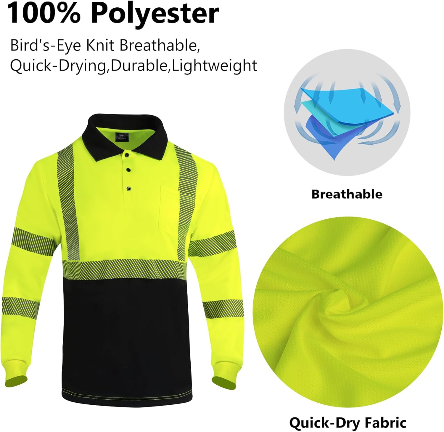 VENDACE 3 Pcs Hi Vis Safety Reflective Long Sleeve Polo Shirts for Men ANSI Class 3 High Visibility Construction Work Shirts - Image 4