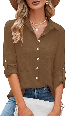 Odosalii Women's Button-Down Shirts Loose Fit Blouses Business Casual Tops