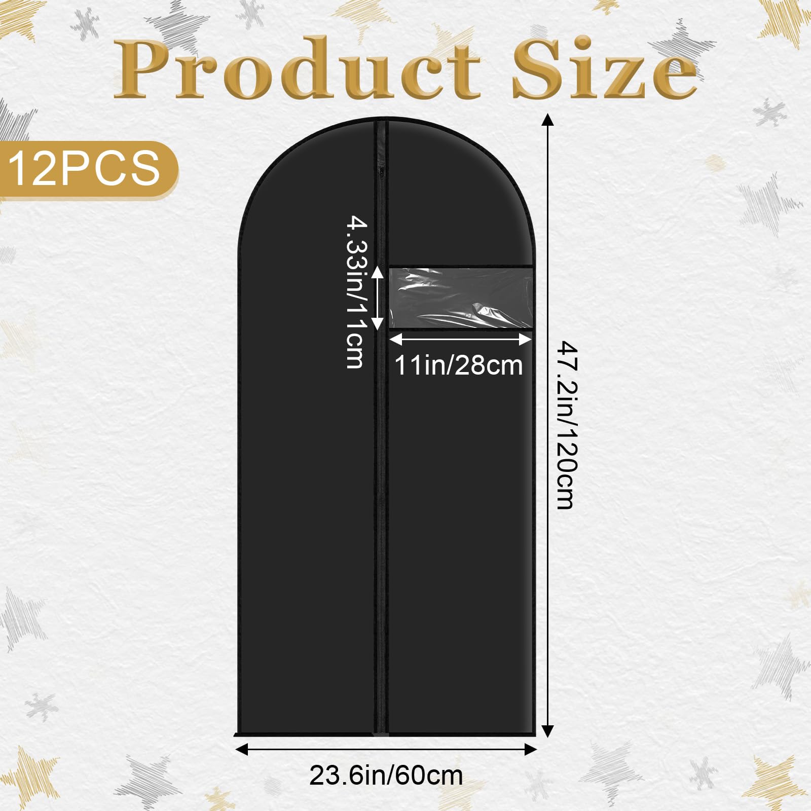 Dimeho 12 Pcs Garment Bags for Hanging Clothes, 47 Inch Suit Bag for Closet Storage and Travel Washable Black Suit Covers for Suits Dresses Coats with Clear Window