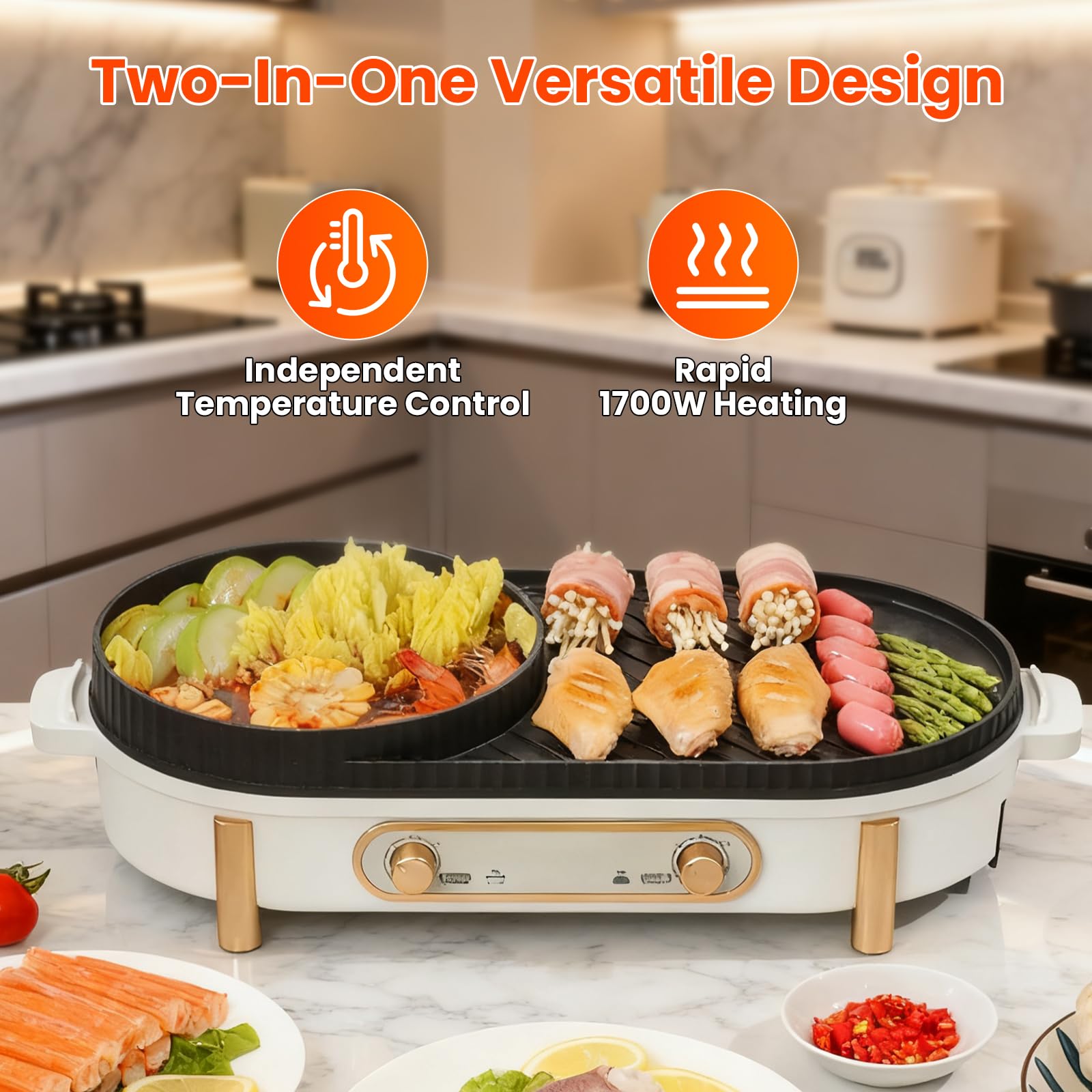 Elektrischer Hot Pot Mit Grill, 2 In 1-Elektrogrill-Hot Pot, Chinesischer Topfkocher, 220 V, 1700 W, Elektrische Hot Pots, Koreanischer Bbq-Grill FüR Kleine Familienfeiern Mit Drei Bis Sechs Personen