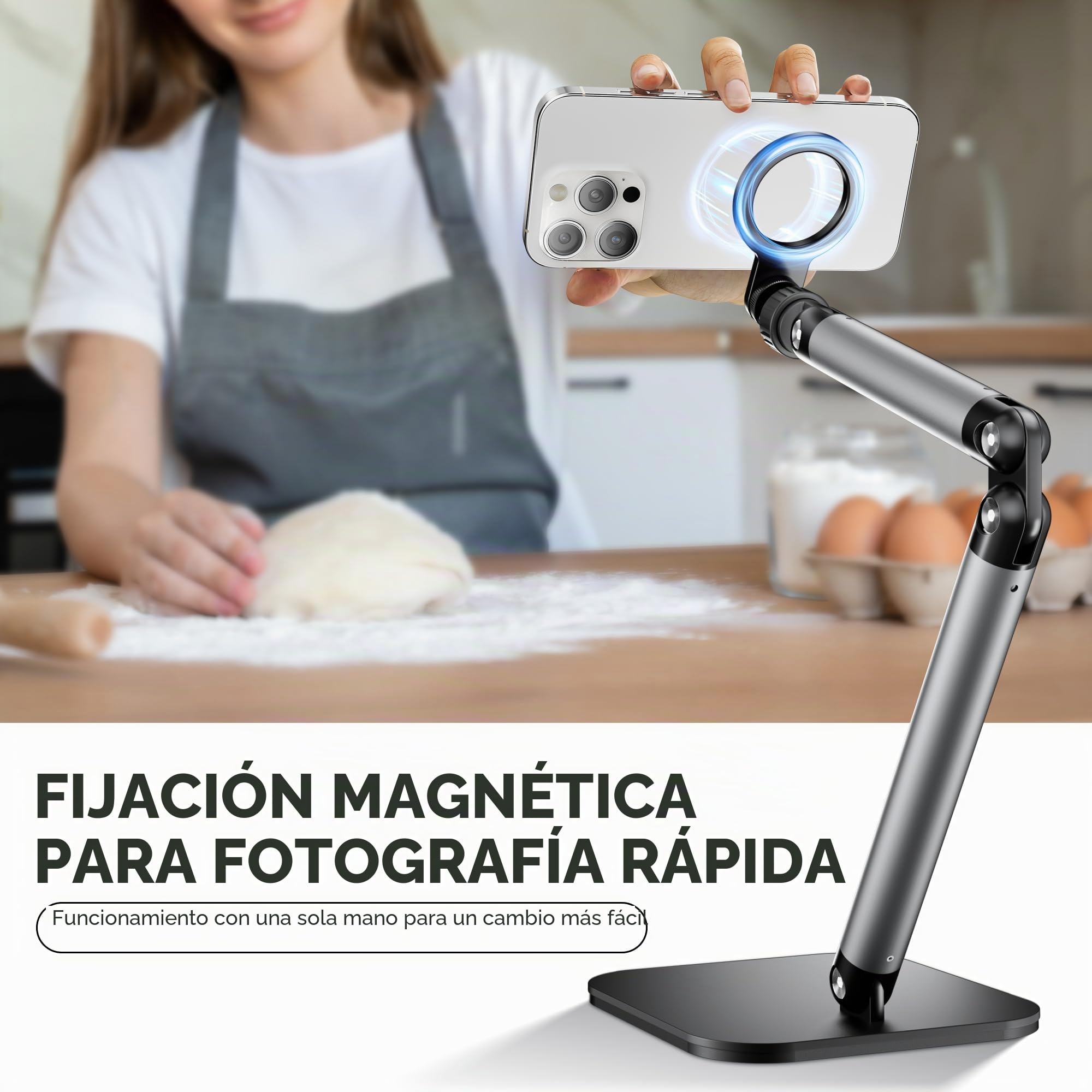 TELESIN Soporte Magnético de Sobremesa para Teléfono y Tablet, Ajustable | Compatible con MagSafe, Multiángulo para Magsafe/iPhone/Android/iPad