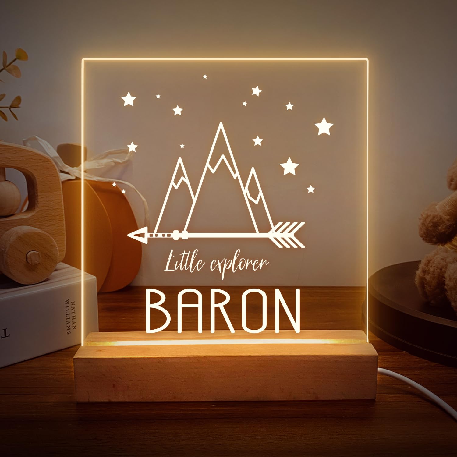 Wucidici Custom Night Light with Name Personalized Stars Night Lamp Bedroom Light with Arrow for Kids Girl Boy Birthday Gift