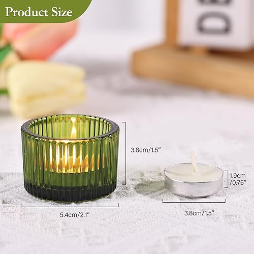 Miniatura 4 de Lanttu Juego de 12 portavelas de color verde, candelabros votivos pequeños para centro de mesa, portavelas de cristal para fiesta y hogar, Navidad,