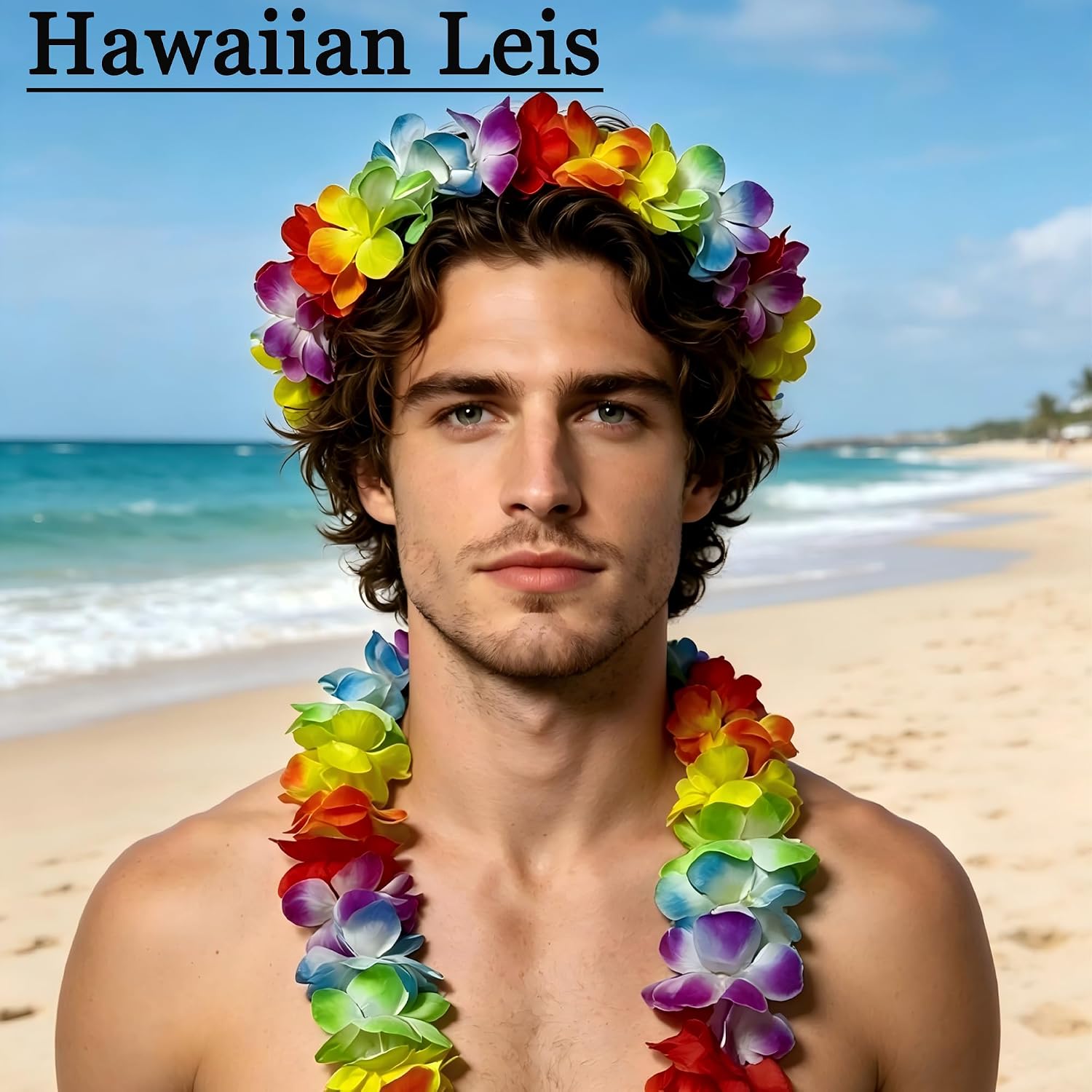 4PCS Hawaiian Lei Gender Reveal Party Leis for Party Tropical Flower Ribbon Lei Necklace for Summer Beach Pool Graduation Dance Party Favor Decoration Red