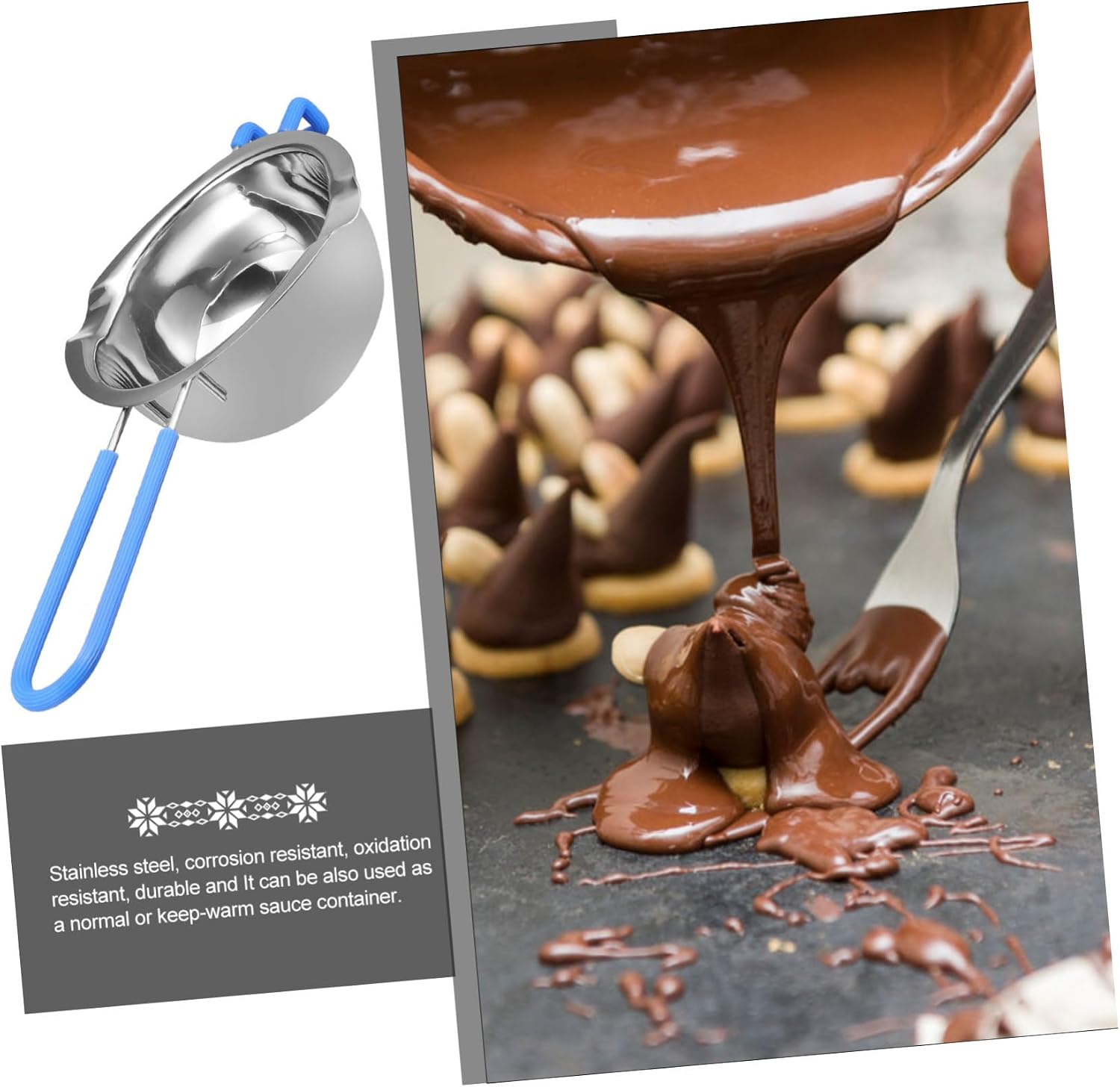 1pc Stainless Steel Chocolate Fondue Pot Wax Melting Pot Dip Warmer Commercial Kitchen Candy Melts for Diy Kitchen Supplies