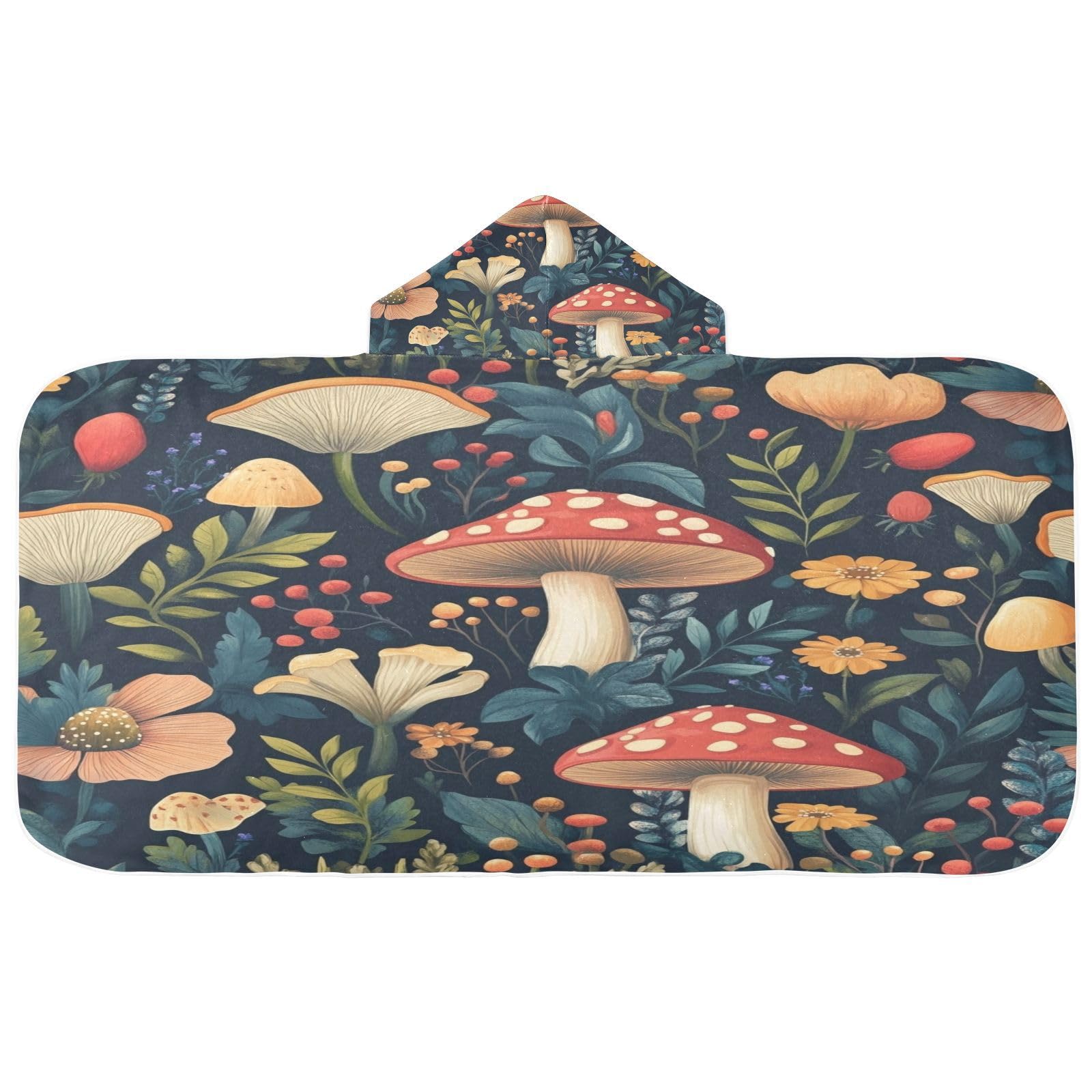 Kigai Mushroom Hooded Beach Towel for Kids Soft Absorbent Quick Dry Bath Towel with Hood Lightweight Toddler Shower Pool Bath Wrap for Boys Girls